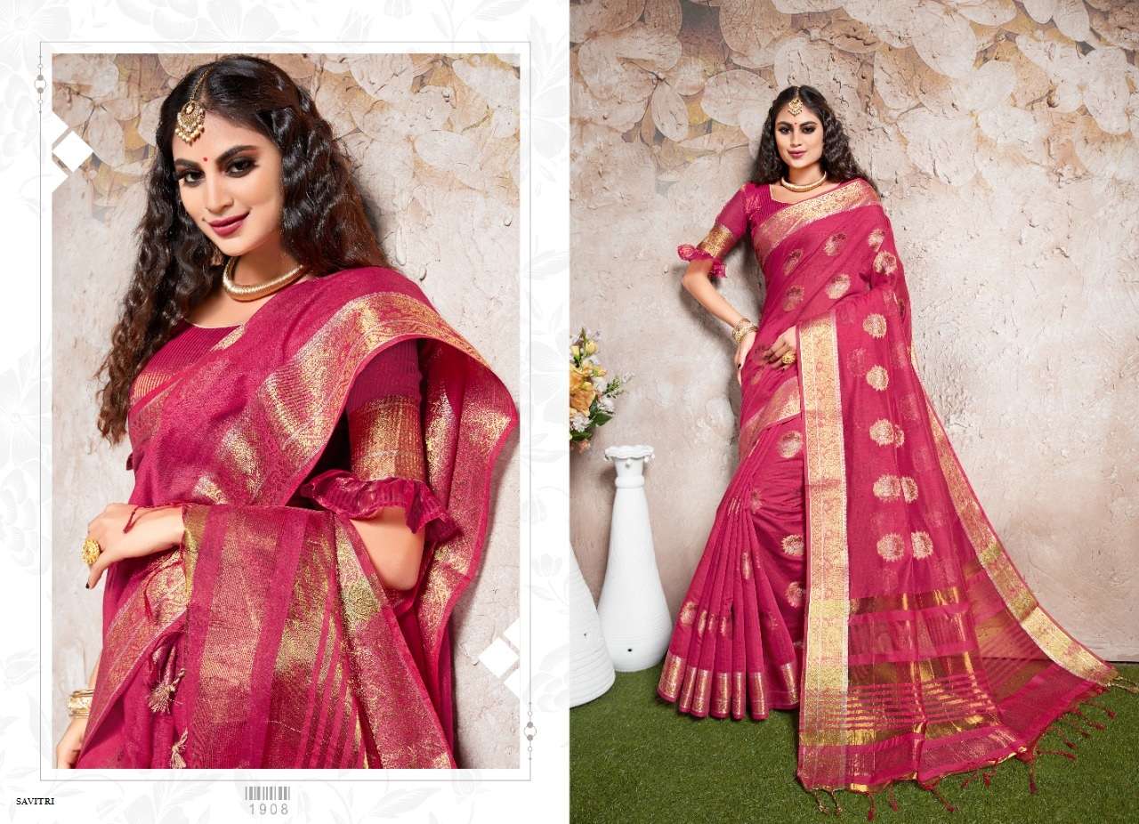 SAVITRI BY SHREE MATARAM 1901 TO 1912 SERIES INDIAN TRADITIONAL WEAR COLLECTION BEAUTIFUL STYLISH FANCY COLORFUL PARTY WEAR & OCCASIONAL WEAR CHANDERI COTTON SILK SAREES AT WHOLESALE PRICE