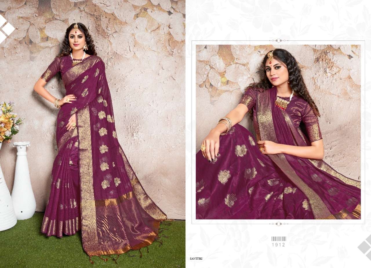 SAVITRI BY SHREE MATARAM 1901 TO 1912 SERIES INDIAN TRADITIONAL WEAR COLLECTION BEAUTIFUL STYLISH FANCY COLORFUL PARTY WEAR & OCCASIONAL WEAR CHANDERI COTTON SILK SAREES AT WHOLESALE PRICE