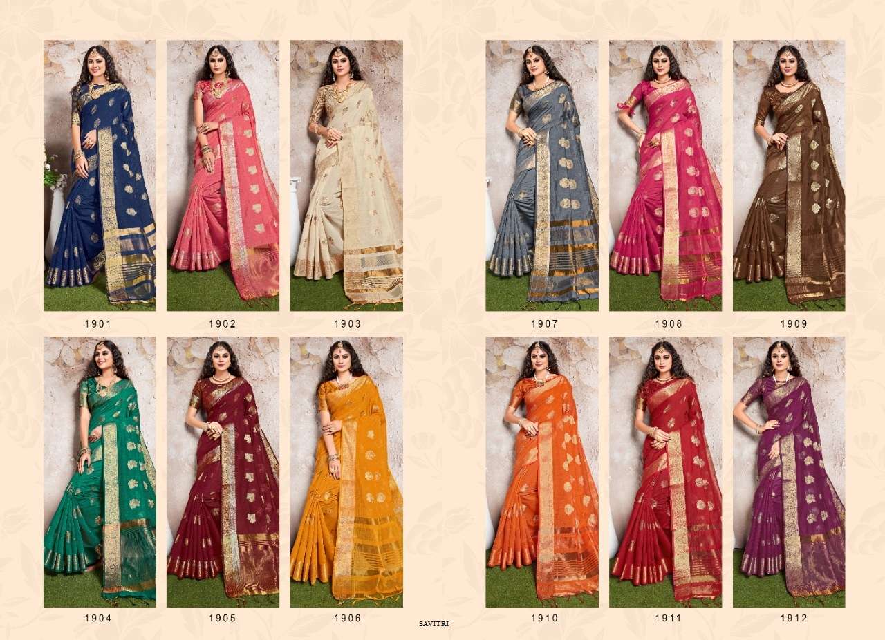 SAVITRI BY SHREE MATARAM 1901 TO 1912 SERIES INDIAN TRADITIONAL WEAR COLLECTION BEAUTIFUL STYLISH FANCY COLORFUL PARTY WEAR & OCCASIONAL WEAR CHANDERI COTTON SILK SAREES AT WHOLESALE PRICE