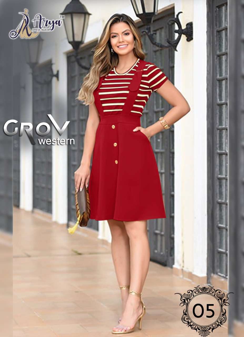 GROVE BY ARYA DRESS MAKER 01 TO 06 SERIES BEAUTIFUL STYLISH FANCY COLORFUL CASUAL WEAR & ETHNIC WEAR COTTON LYCRA TOPS WITH SKIRT AT WHOLESALE PRICE
