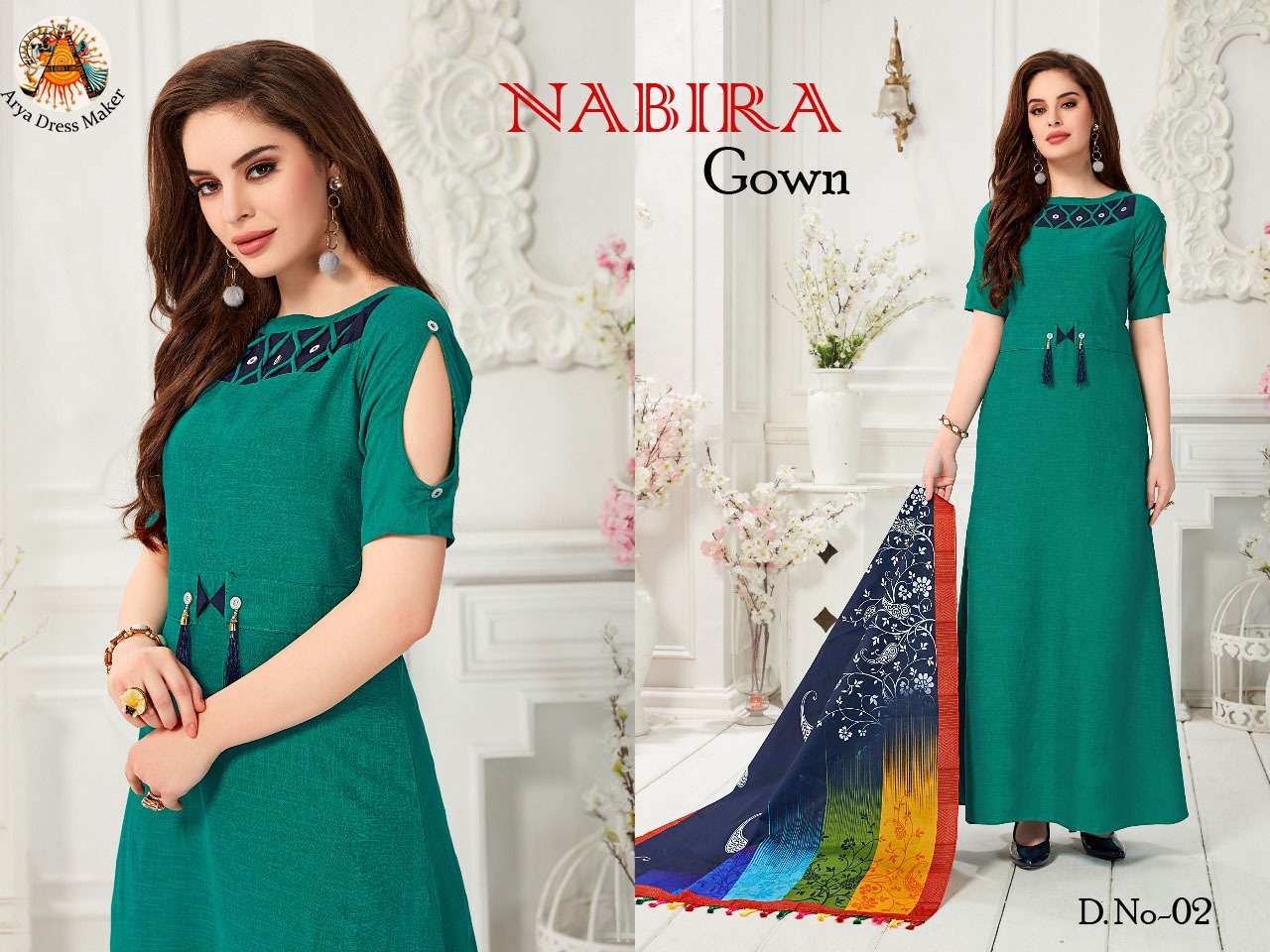 NABIRA BY ARYA DRESS MAKER 01 TO 06 SERIES BEAUTIFUL STYLISH FANCY COLORFUL CASUAL WEAR & ETHNIC WEAR SLUB COTTON GOWNS WITH DUPATTA AT WHOLESALE PRICE