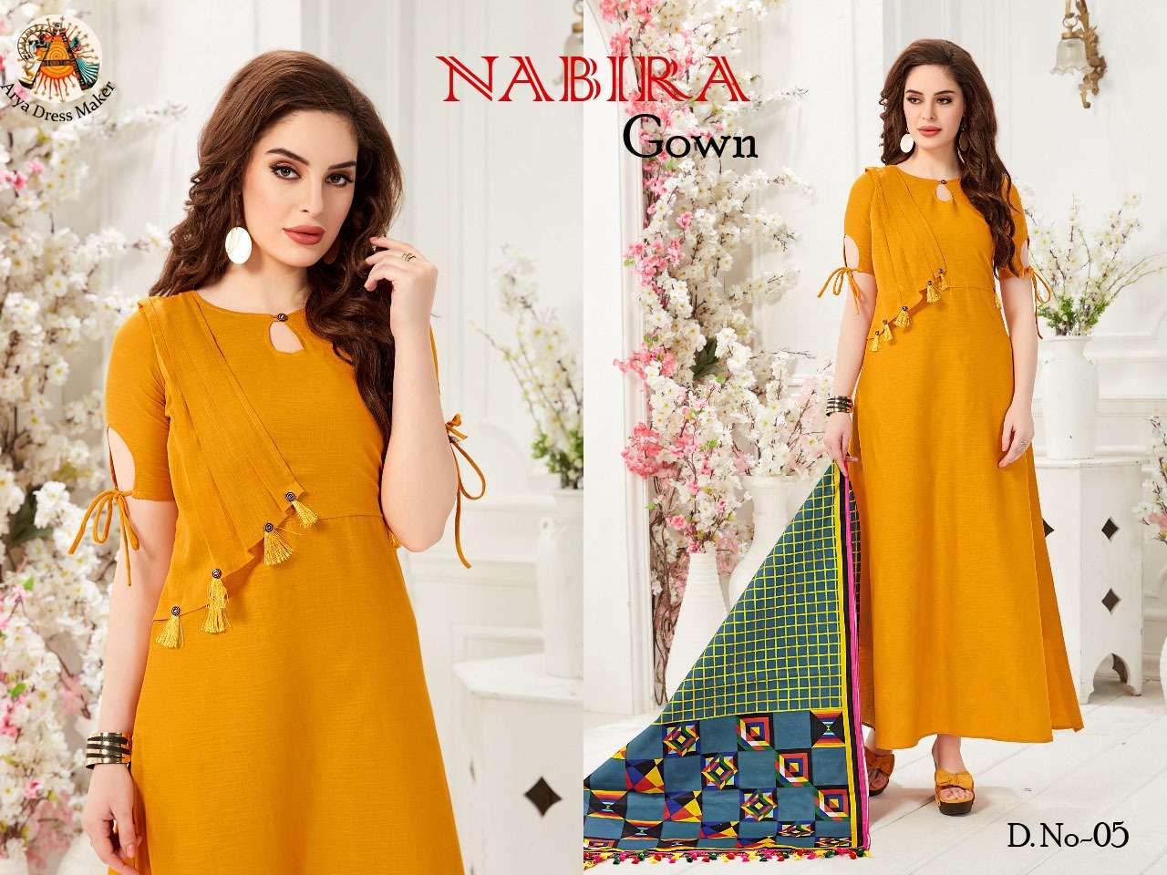 NABIRA BY ARYA DRESS MAKER 01 TO 06 SERIES BEAUTIFUL STYLISH FANCY COLORFUL CASUAL WEAR & ETHNIC WEAR SLUB COTTON GOWNS WITH DUPATTA AT WHOLESALE PRICE