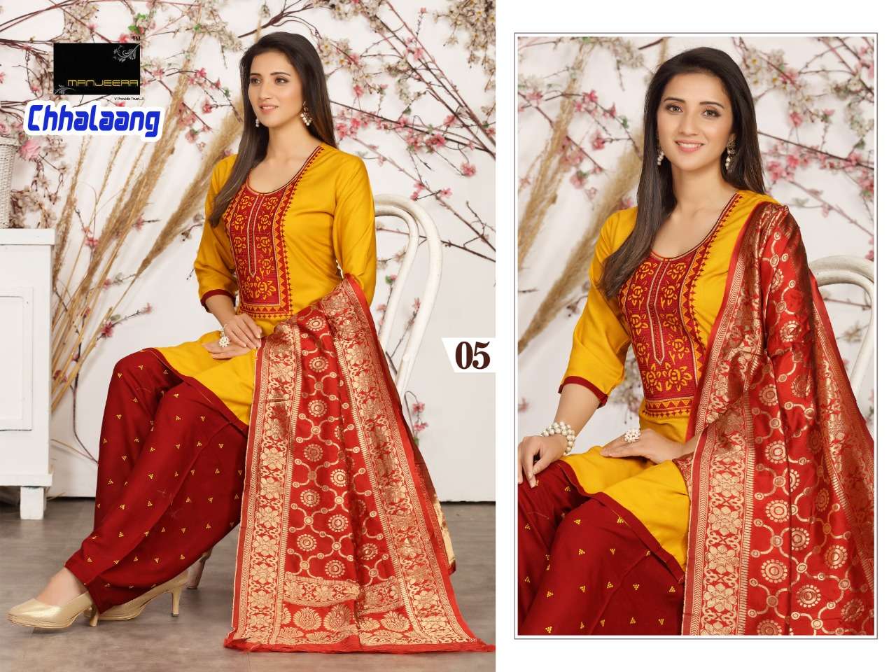 CHHALAANG BY MANJEERA 01 TO 08 SERIES BEAUTIFUL PATIYALA SUITS COLORFUL STYLISH FANCY CASUAL WEAR & ETHNIC WEAR RAYON DRESSES AT WHOLESALE PRICE