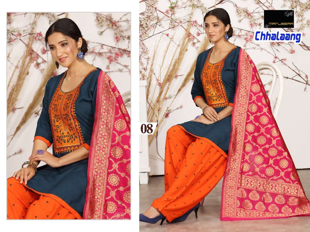 CHHALAANG BY MANJEERA 01 TO 08 SERIES BEAUTIFUL PATIYALA SUITS COLORFUL STYLISH FANCY CASUAL WEAR & ETHNIC WEAR RAYON DRESSES AT WHOLESALE PRICE