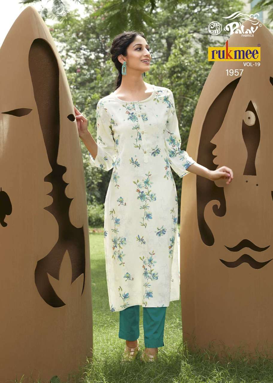 RUKMEE VOL-19 BY PALAV 1950 TO 1959 SERIES DESIGNER STYLISH FANCY COLORFUL BEAUTIFUL PARTY WEAR & ETHNIC WEAR COLLECTION RAYON EMBROIDERY KURTIS AT WHOLESALE PRICE