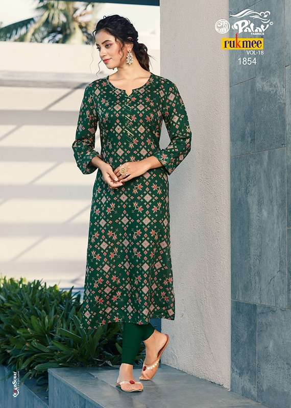RUKMEE VOL-18 BY PALAV 1850 TO 1859 SERIES DESIGNER STYLISH FANCY COLORFUL BEAUTIFUL PARTY WEAR & ETHNIC WEAR COLLECTION RAYON KURTIS AT WHOLESALE PRICE