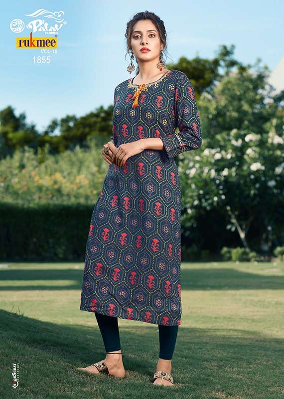 RUKMEE VOL-18 BY PALAV 1850 TO 1859 SERIES DESIGNER STYLISH FANCY COLORFUL BEAUTIFUL PARTY WEAR & ETHNIC WEAR COLLECTION RAYON KURTIS AT WHOLESALE PRICE