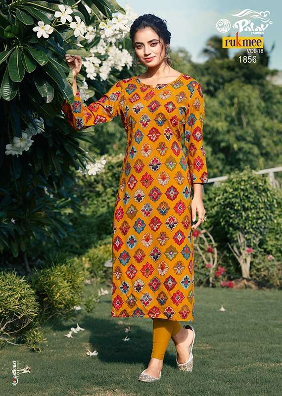RUKMEE VOL-18 BY PALAV 1850 TO 1859 SERIES DESIGNER STYLISH FANCY COLORFUL BEAUTIFUL PARTY WEAR & ETHNIC WEAR COLLECTION RAYON KURTIS AT WHOLESALE PRICE