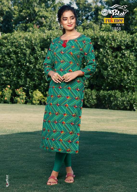 RUKMEE VOL-18 BY PALAV 1850 TO 1859 SERIES DESIGNER STYLISH FANCY COLORFUL BEAUTIFUL PARTY WEAR & ETHNIC WEAR COLLECTION RAYON KURTIS AT WHOLESALE PRICE