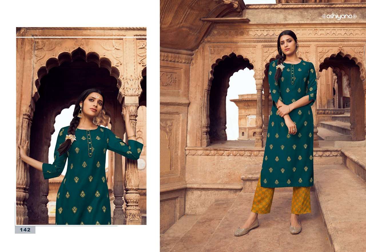 ASHIYANA BY RADHAK FASHION 135 TO 144 SERIES DESIGNER STYLISH FANCY COLORFUL BEAUTIFUL PARTY WEAR & ETHNIC WEAR COLLECTION RAYON KURTIS WITH BOTTOM AT WHOLESALE PRICE