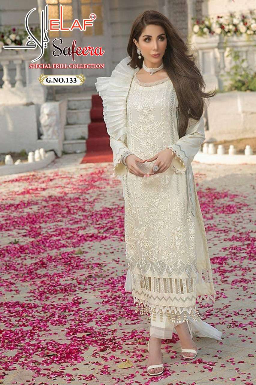 SAFEERA BY ELAAF DESIGNER PAKISTANI SUITS BEAUTIFUL STYLISH FANCY COLORFUL PARTY WEAR & OCCASIONAL WEAR HEAVY GEORGETTE EMBROIDERY DRESSES AT WHOLESALE PRICE