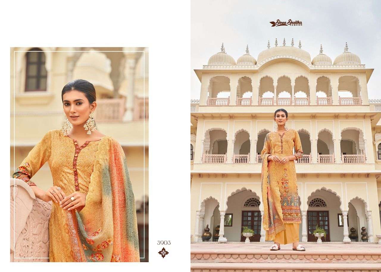 SHALIKA VOL-75 BY SHREE SHALIKA FASHION 3901 TO 3908 SERIES BEAUTIFUL STYLISH SUITS FANCY COLORFUL CASUAL WEAR & ETHNIC WEAR & READY TO WEAR PURE JAM SATIN DIGITAL PRINT WITH AARI WORK DRESSES AT WHOLESALE PRICE