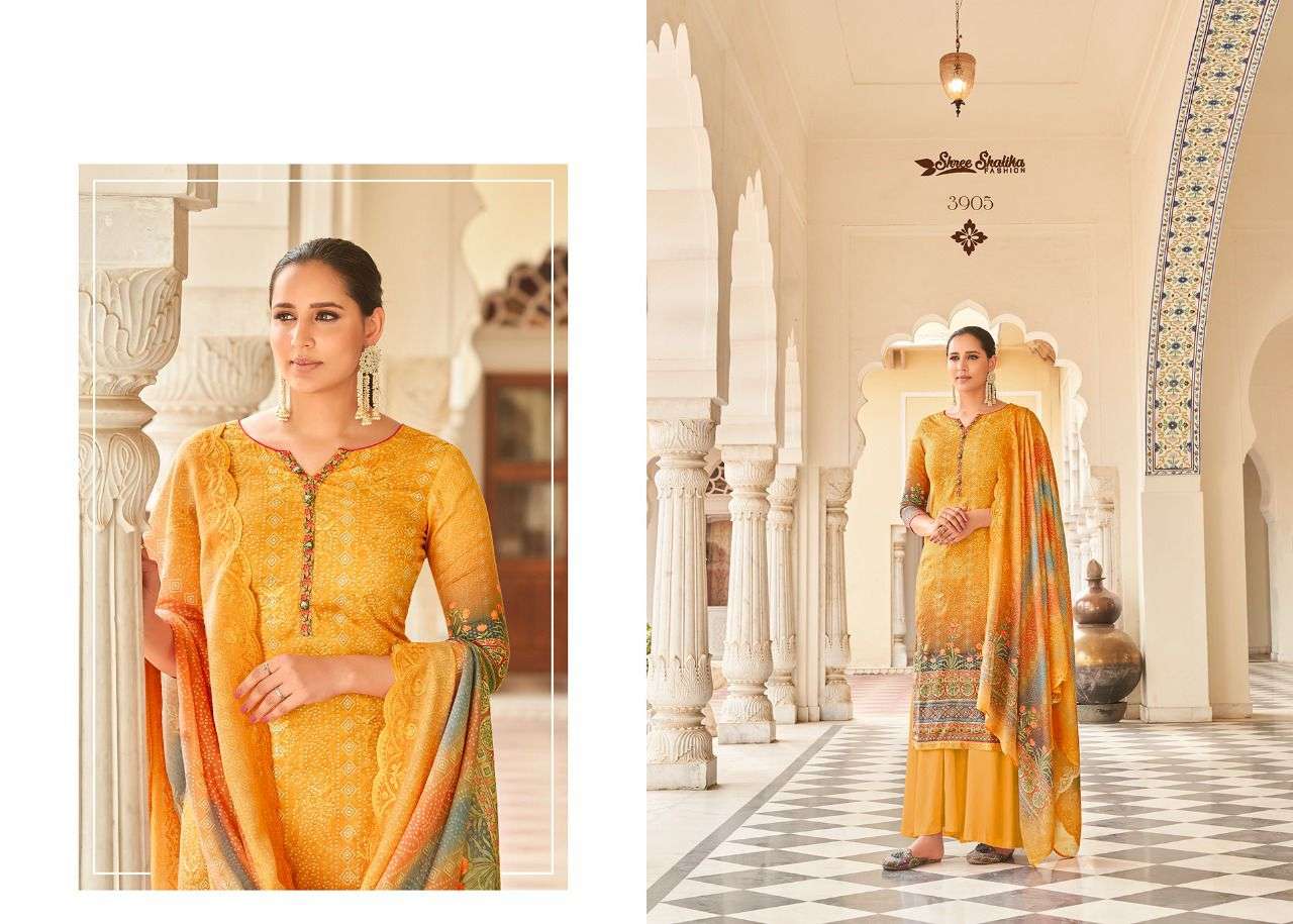 SHALIKA VOL-75 BY SHREE SHALIKA FASHION 3901 TO 3908 SERIES BEAUTIFUL STYLISH SUITS FANCY COLORFUL CASUAL WEAR & ETHNIC WEAR & READY TO WEAR PURE JAM SATIN DIGITAL PRINT WITH AARI WORK DRESSES AT WHOLESALE PRICE