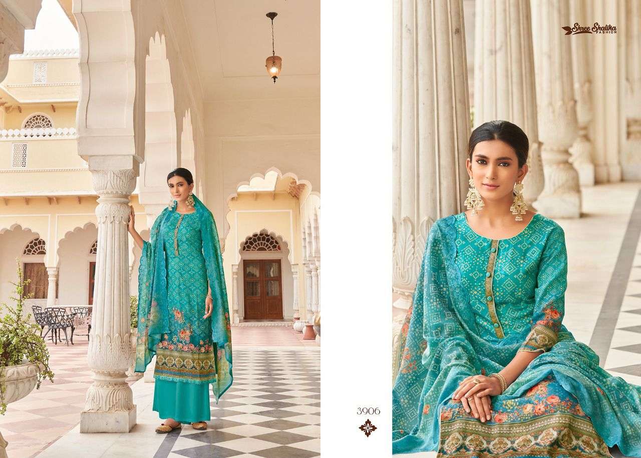 SHALIKA VOL-75 BY SHREE SHALIKA FASHION 3901 TO 3908 SERIES BEAUTIFUL STYLISH SUITS FANCY COLORFUL CASUAL WEAR & ETHNIC WEAR & READY TO WEAR PURE JAM SATIN DIGITAL PRINT WITH AARI WORK DRESSES AT WHOLESALE PRICE