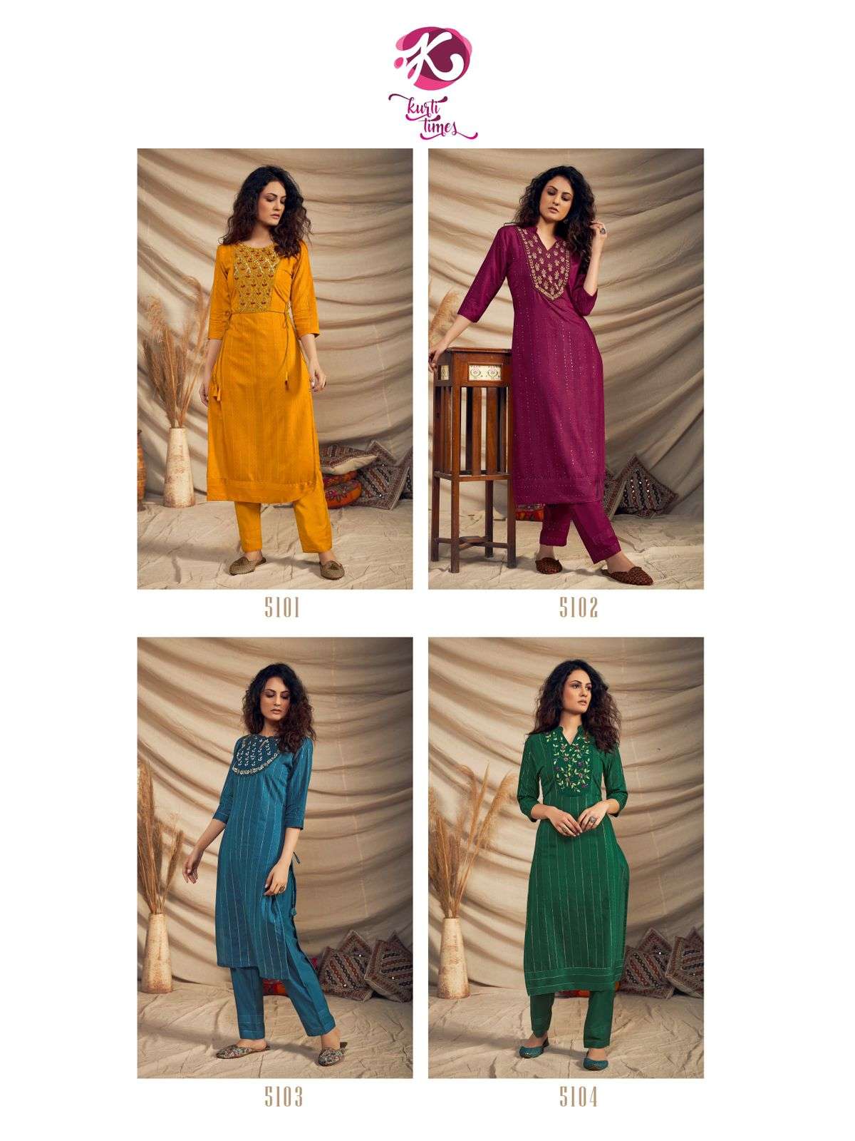 RIWAAZ  BY KURTI TIMES 5101 TO 5104 SERIES DESIGNER STYLISH FANCY COLORFUL BEAUTIFUL PARTY WEAR & ETHNIC WEAR COLLECTION VISCOSE KURTIS WITH BOTTOM AT WHOLESALE PRICE