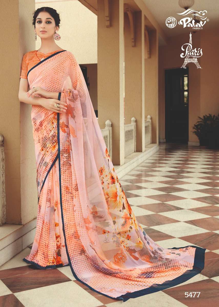 PARIS BY PALAV 5475 TO 5484 SERIES INDIAN TRADITIONAL WEAR COLLECTION BEAUTIFUL STYLISH FANCY COLORFUL PARTY WEAR & OCCASIONAL WEAR PURE GEORGETTE SAREES AT WHOLESALE PRICE