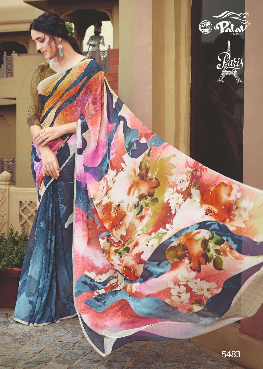 PARIS BY PALAV 5475 TO 5484 SERIES INDIAN TRADITIONAL WEAR COLLECTION BEAUTIFUL STYLISH FANCY COLORFUL PARTY WEAR & OCCASIONAL WEAR PURE GEORGETTE SAREES AT WHOLESALE PRICE