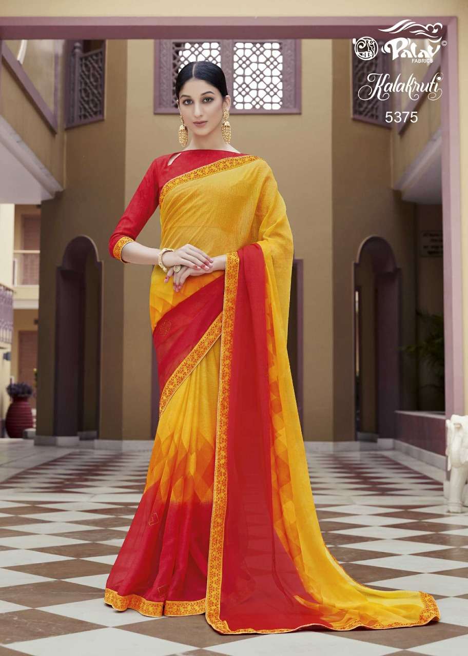 KALAKRUTI BY PALAV 5375 TO 5392 SERIES INDIAN TRADITIONAL WEAR COLLECTION BEAUTIFUL STYLISH FANCY COLORFUL PARTY WEAR & OCCASIONAL WEAR GEORGETTE/CHIFFONSAREES AT WHOLESALE PRICE