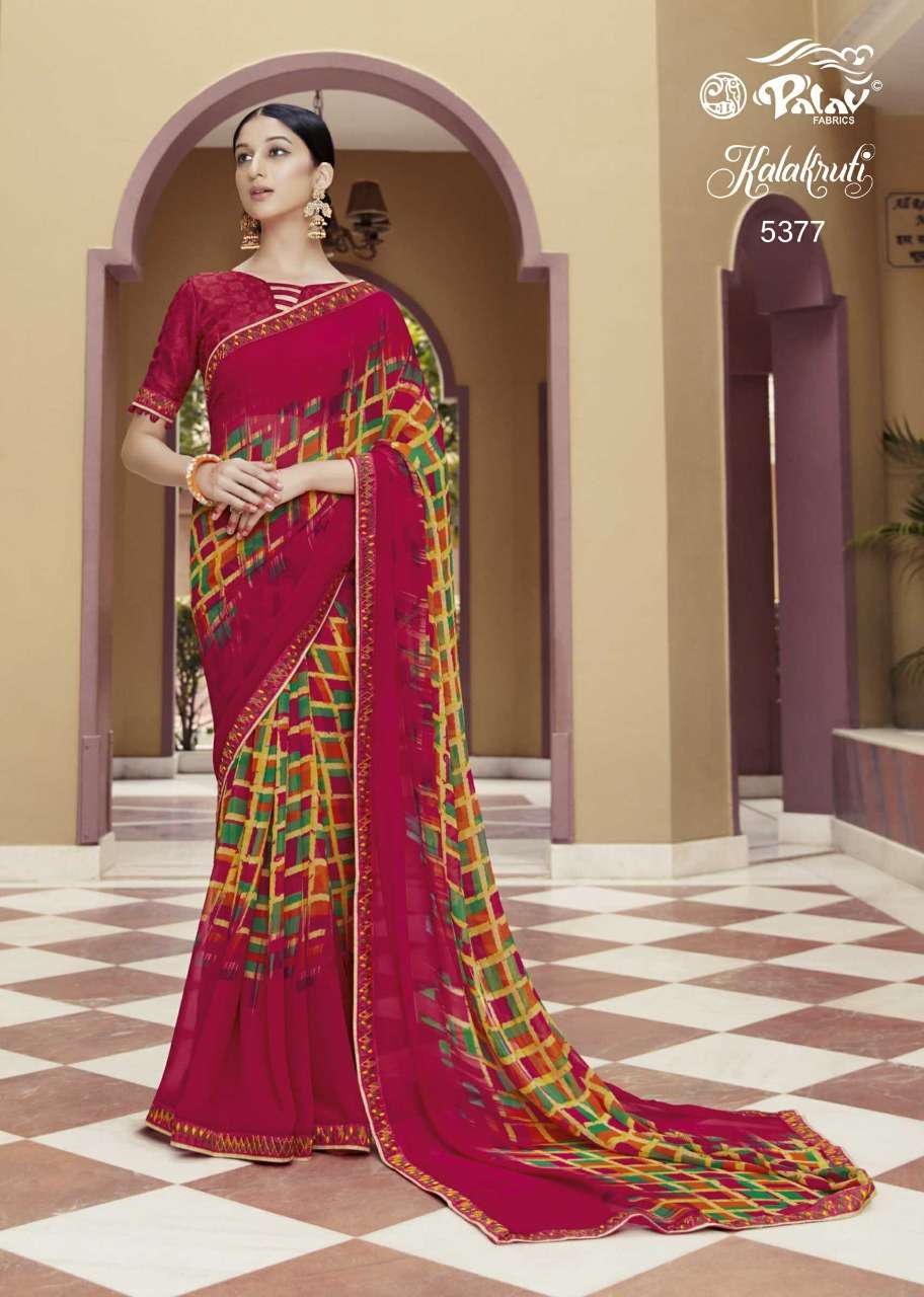 KALAKRUTI BY PALAV 5375 TO 5392 SERIES INDIAN TRADITIONAL WEAR COLLECTION BEAUTIFUL STYLISH FANCY COLORFUL PARTY WEAR & OCCASIONAL WEAR GEORGETTE/CHIFFONSAREES AT WHOLESALE PRICE
