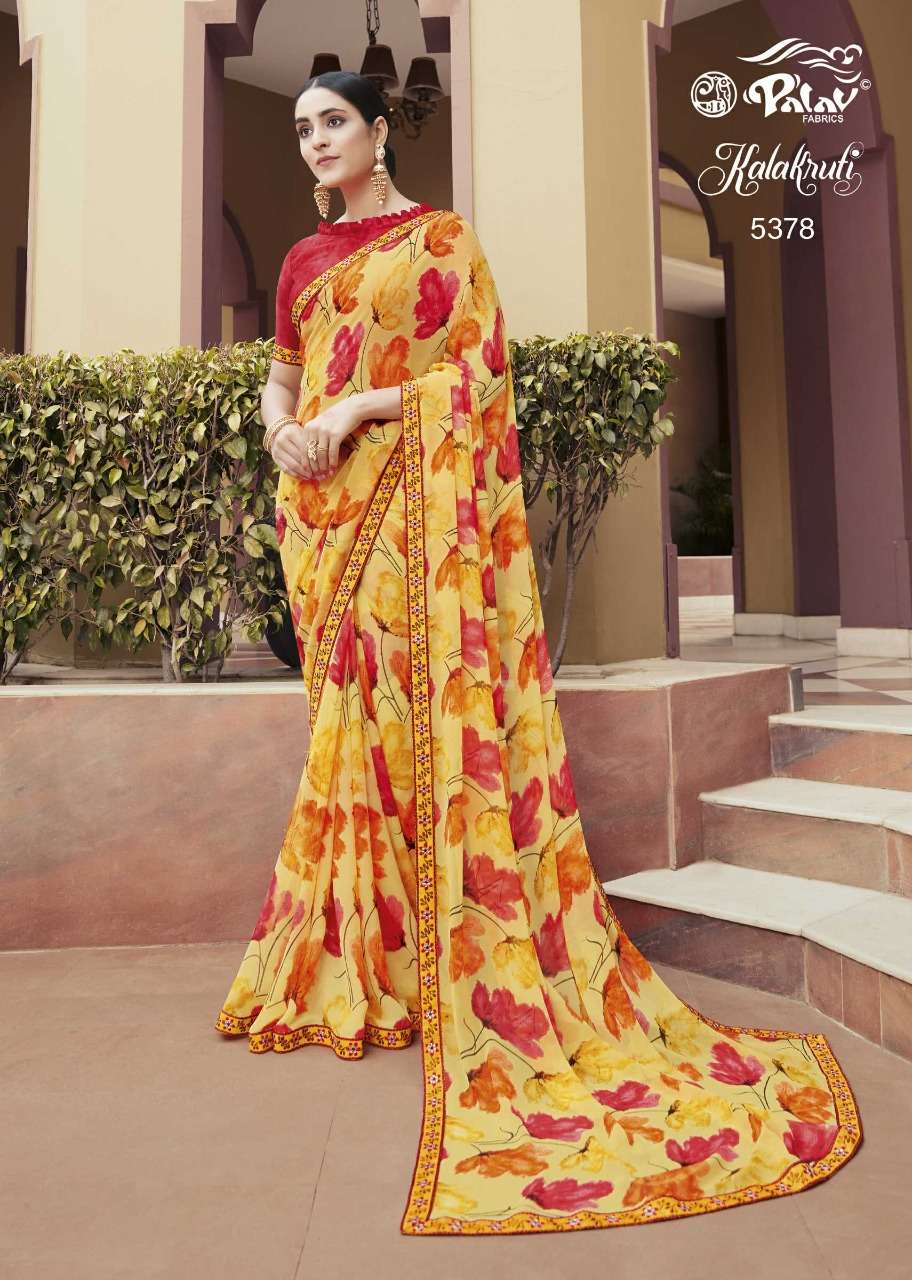 KALAKRUTI BY PALAV 5375 TO 5392 SERIES INDIAN TRADITIONAL WEAR COLLECTION BEAUTIFUL STYLISH FANCY COLORFUL PARTY WEAR & OCCASIONAL WEAR GEORGETTE/CHIFFONSAREES AT WHOLESALE PRICE