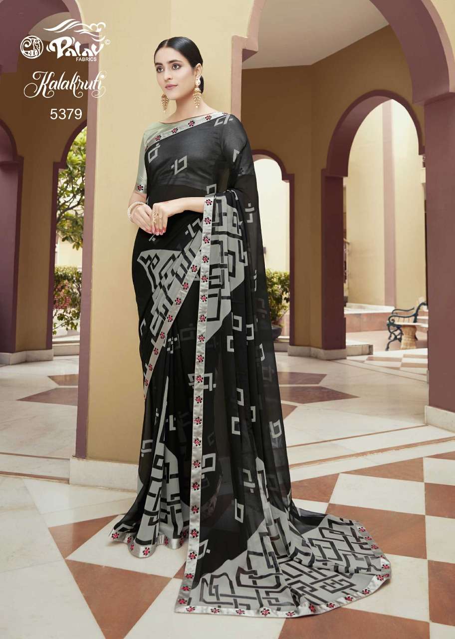 KALAKRUTI BY PALAV 5375 TO 5392 SERIES INDIAN TRADITIONAL WEAR COLLECTION BEAUTIFUL STYLISH FANCY COLORFUL PARTY WEAR & OCCASIONAL WEAR GEORGETTE/CHIFFONSAREES AT WHOLESALE PRICE