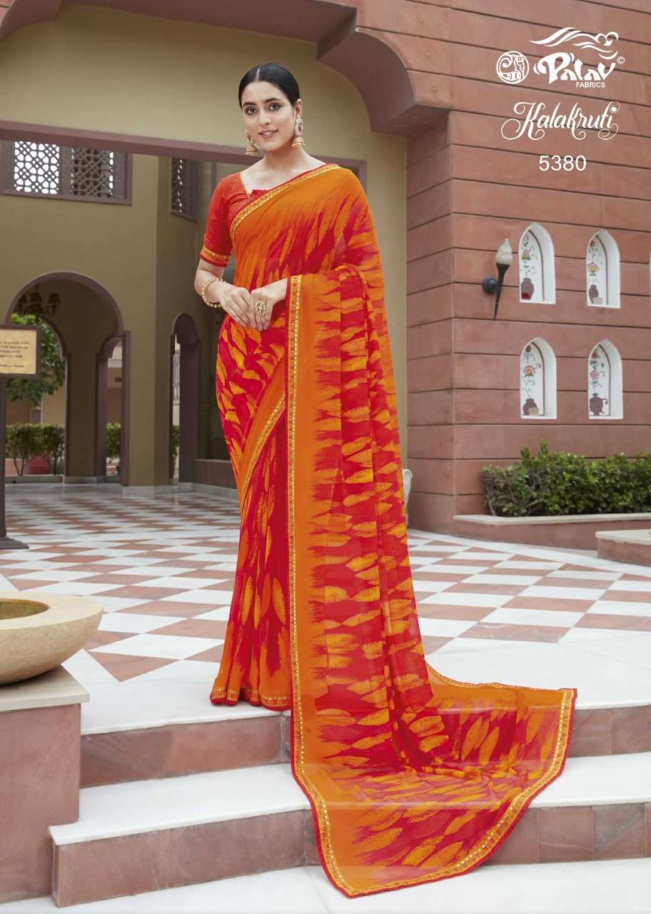 KALAKRUTI BY PALAV 5375 TO 5392 SERIES INDIAN TRADITIONAL WEAR COLLECTION BEAUTIFUL STYLISH FANCY COLORFUL PARTY WEAR & OCCASIONAL WEAR GEORGETTE/CHIFFONSAREES AT WHOLESALE PRICE