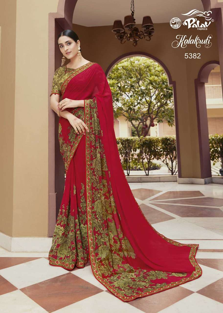 KALAKRUTI BY PALAV 5375 TO 5392 SERIES INDIAN TRADITIONAL WEAR COLLECTION BEAUTIFUL STYLISH FANCY COLORFUL PARTY WEAR & OCCASIONAL WEAR GEORGETTE/CHIFFONSAREES AT WHOLESALE PRICE