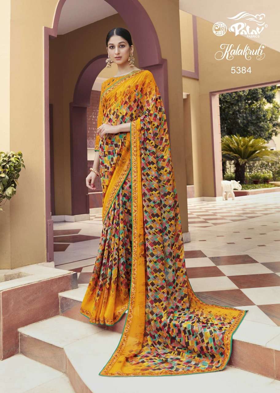 KALAKRUTI BY PALAV 5375 TO 5392 SERIES INDIAN TRADITIONAL WEAR COLLECTION BEAUTIFUL STYLISH FANCY COLORFUL PARTY WEAR & OCCASIONAL WEAR GEORGETTE/CHIFFONSAREES AT WHOLESALE PRICE