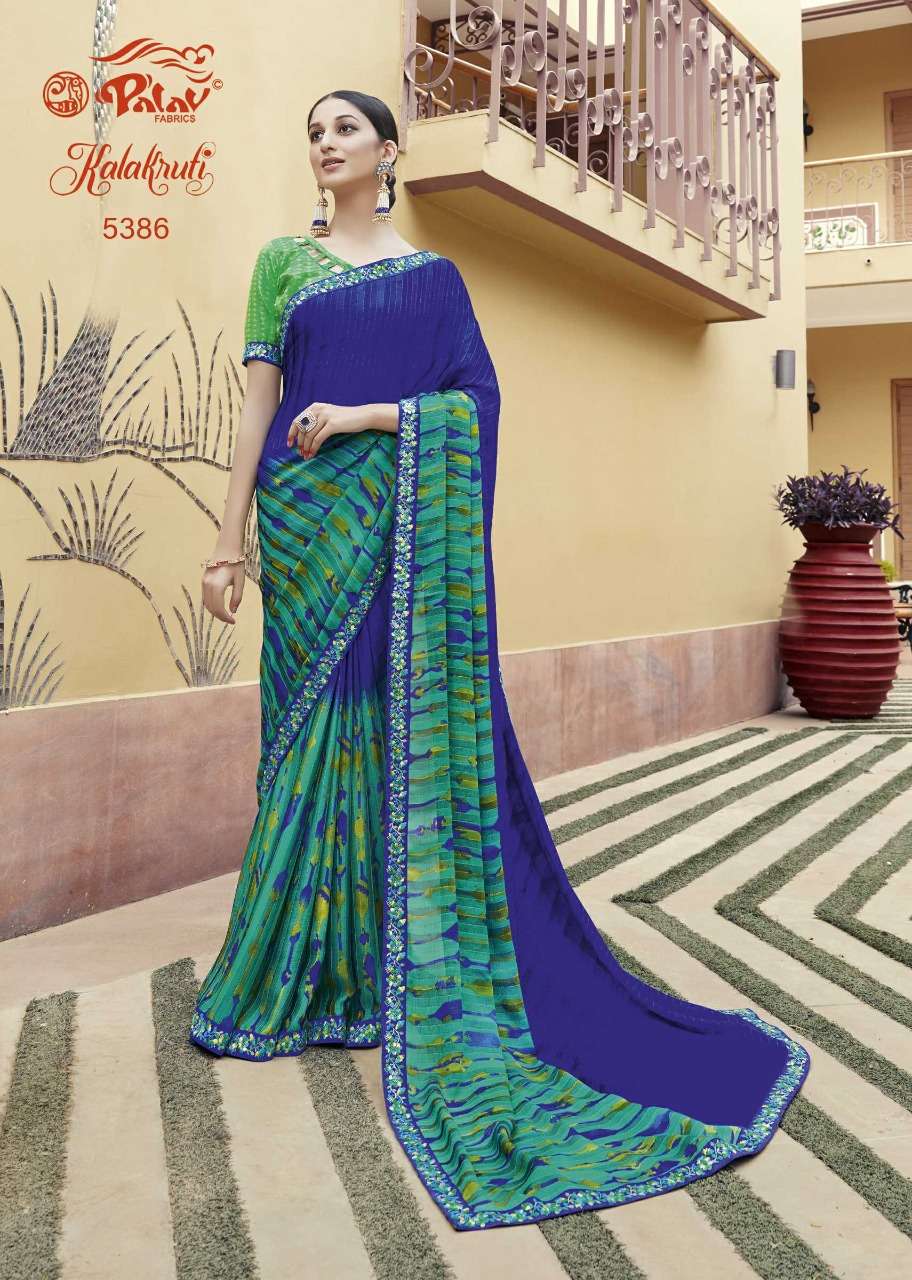 KALAKRUTI BY PALAV 5375 TO 5392 SERIES INDIAN TRADITIONAL WEAR COLLECTION BEAUTIFUL STYLISH FANCY COLORFUL PARTY WEAR & OCCASIONAL WEAR GEORGETTE/CHIFFONSAREES AT WHOLESALE PRICE