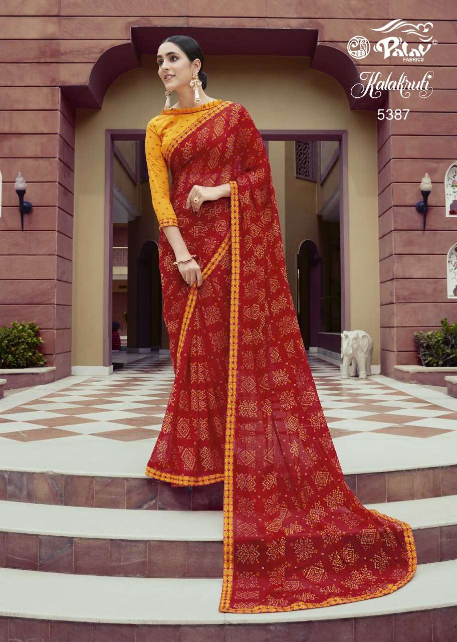 KALAKRUTI BY PALAV 5375 TO 5392 SERIES INDIAN TRADITIONAL WEAR COLLECTION BEAUTIFUL STYLISH FANCY COLORFUL PARTY WEAR & OCCASIONAL WEAR GEORGETTE/CHIFFONSAREES AT WHOLESALE PRICE