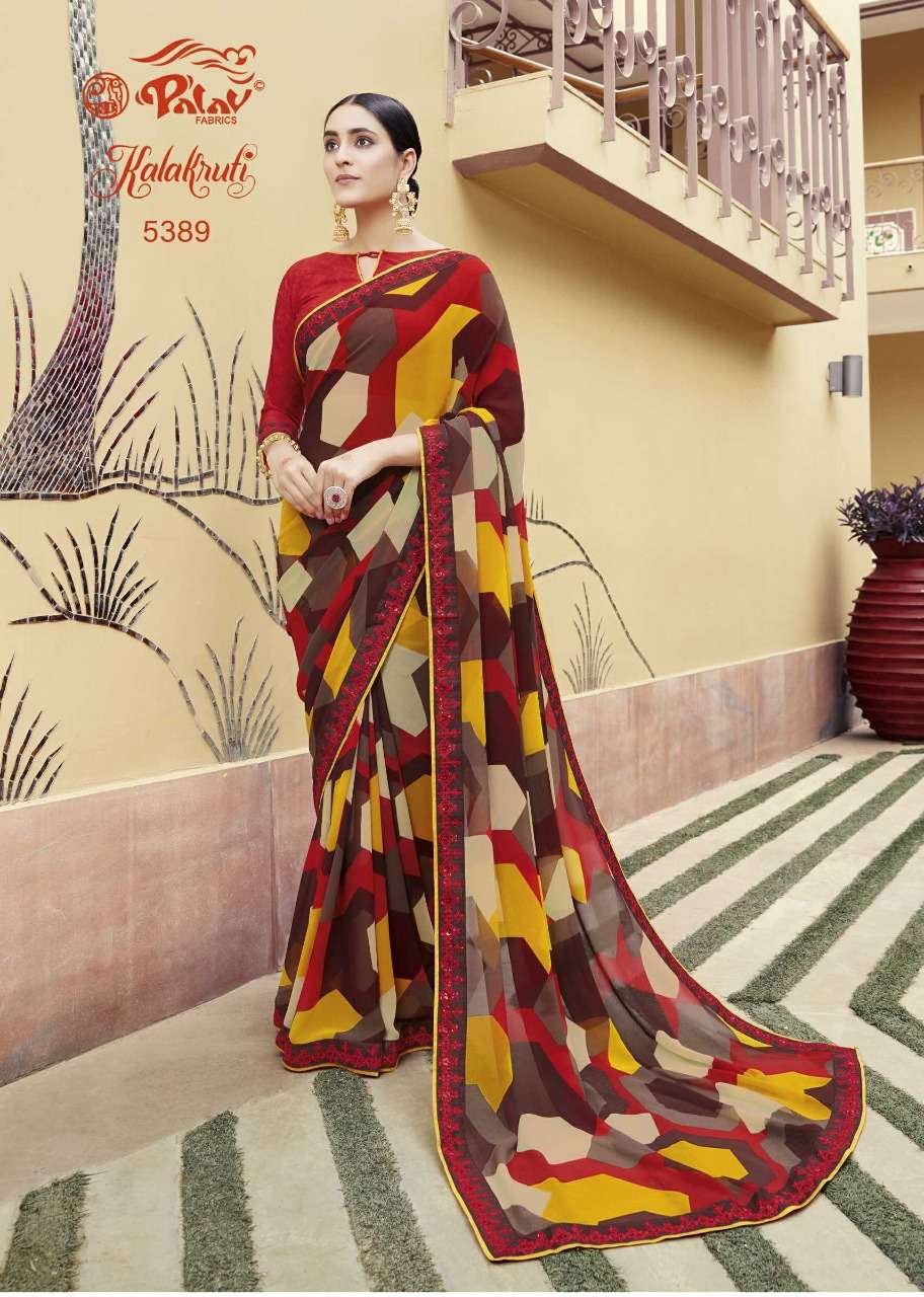 KALAKRUTI BY PALAV 5375 TO 5392 SERIES INDIAN TRADITIONAL WEAR COLLECTION BEAUTIFUL STYLISH FANCY COLORFUL PARTY WEAR & OCCASIONAL WEAR GEORGETTE/CHIFFONSAREES AT WHOLESALE PRICE