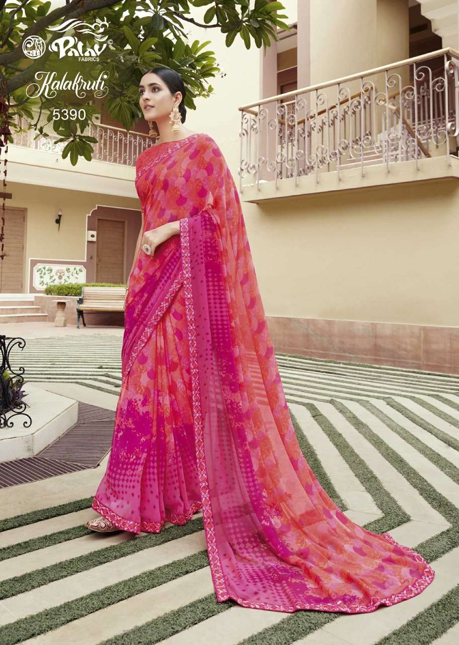 KALAKRUTI BY PALAV 5375 TO 5392 SERIES INDIAN TRADITIONAL WEAR COLLECTION BEAUTIFUL STYLISH FANCY COLORFUL PARTY WEAR & OCCASIONAL WEAR GEORGETTE/CHIFFONSAREES AT WHOLESALE PRICE