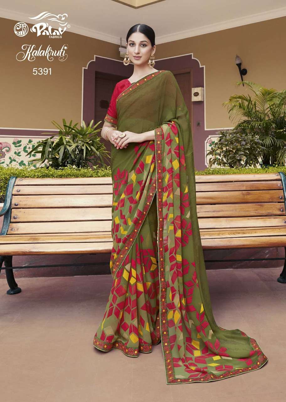 KALAKRUTI BY PALAV 5375 TO 5392 SERIES INDIAN TRADITIONAL WEAR COLLECTION BEAUTIFUL STYLISH FANCY COLORFUL PARTY WEAR & OCCASIONAL WEAR GEORGETTE/CHIFFONSAREES AT WHOLESALE PRICE