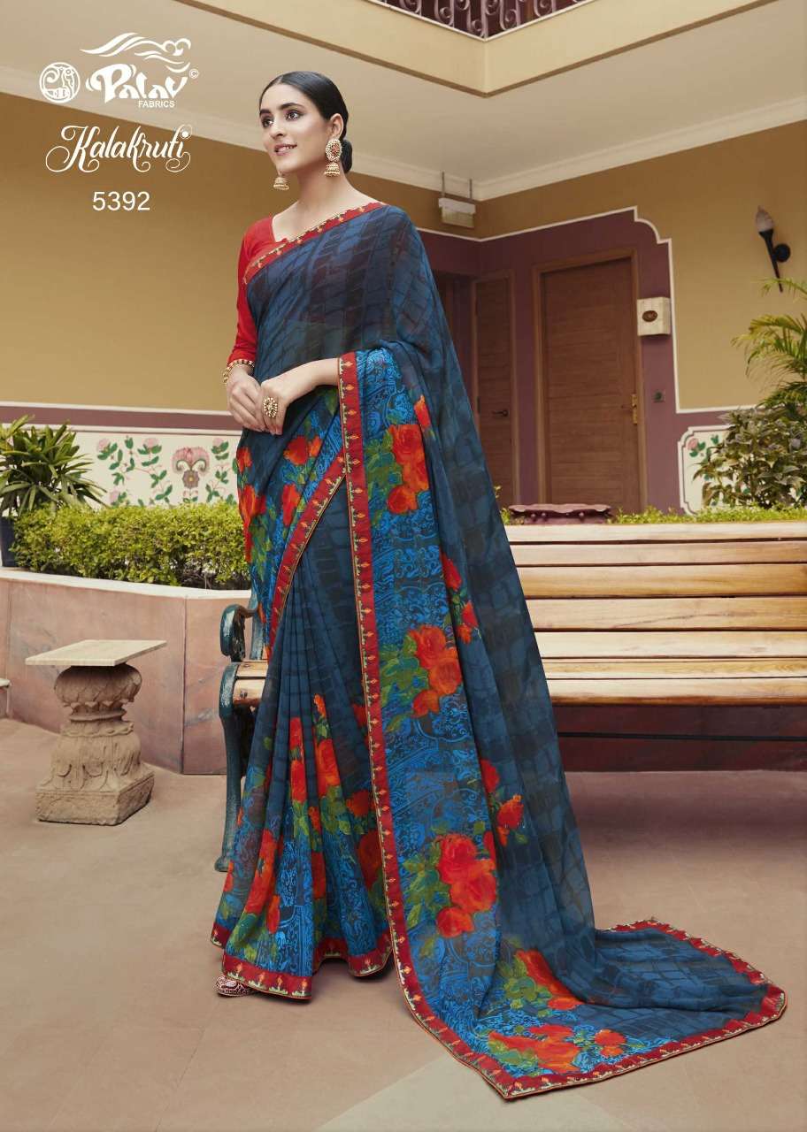 KALAKRUTI BY PALAV 5375 TO 5392 SERIES INDIAN TRADITIONAL WEAR COLLECTION BEAUTIFUL STYLISH FANCY COLORFUL PARTY WEAR & OCCASIONAL WEAR GEORGETTE/CHIFFONSAREES AT WHOLESALE PRICE