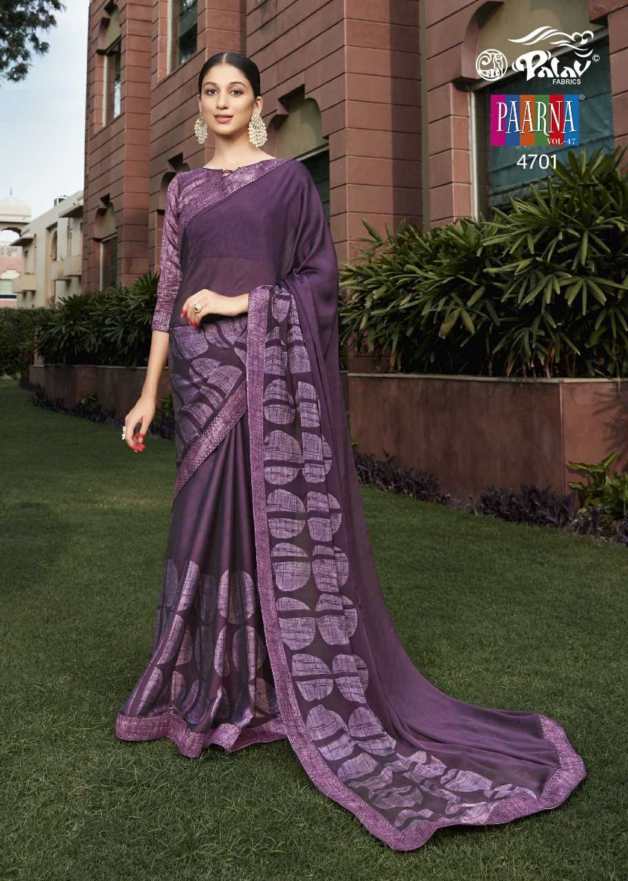 PAARNA VOL-47 BY PALAV 4701 TO 4710 SERIES INDIAN TRADITIONAL WEAR COLLECTION BEAUTIFUL STYLISH FANCY COLORFUL PARTY WEAR & OCCASIONAL WEAR SAMAR SILK SAREES AT WHOLESALE PRICE
