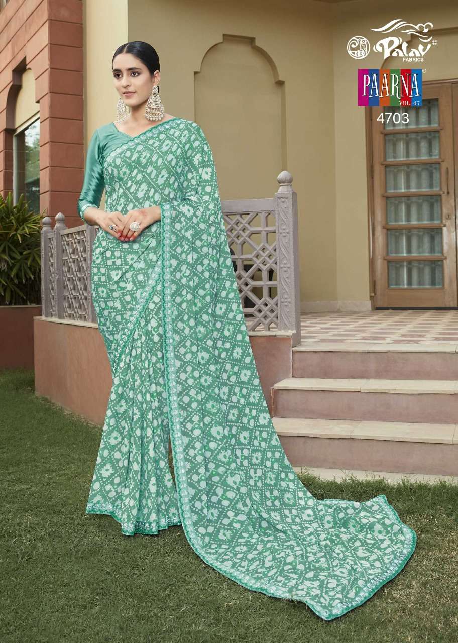 PAARNA VOL-47 BY PALAV 4701 TO 4710 SERIES INDIAN TRADITIONAL WEAR COLLECTION BEAUTIFUL STYLISH FANCY COLORFUL PARTY WEAR & OCCASIONAL WEAR SAMAR SILK SAREES AT WHOLESALE PRICE