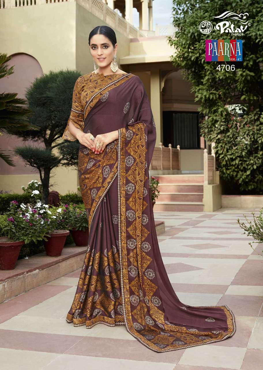 PAARNA VOL-47 BY PALAV 4701 TO 4710 SERIES INDIAN TRADITIONAL WEAR COLLECTION BEAUTIFUL STYLISH FANCY COLORFUL PARTY WEAR & OCCASIONAL WEAR SAMAR SILK SAREES AT WHOLESALE PRICE