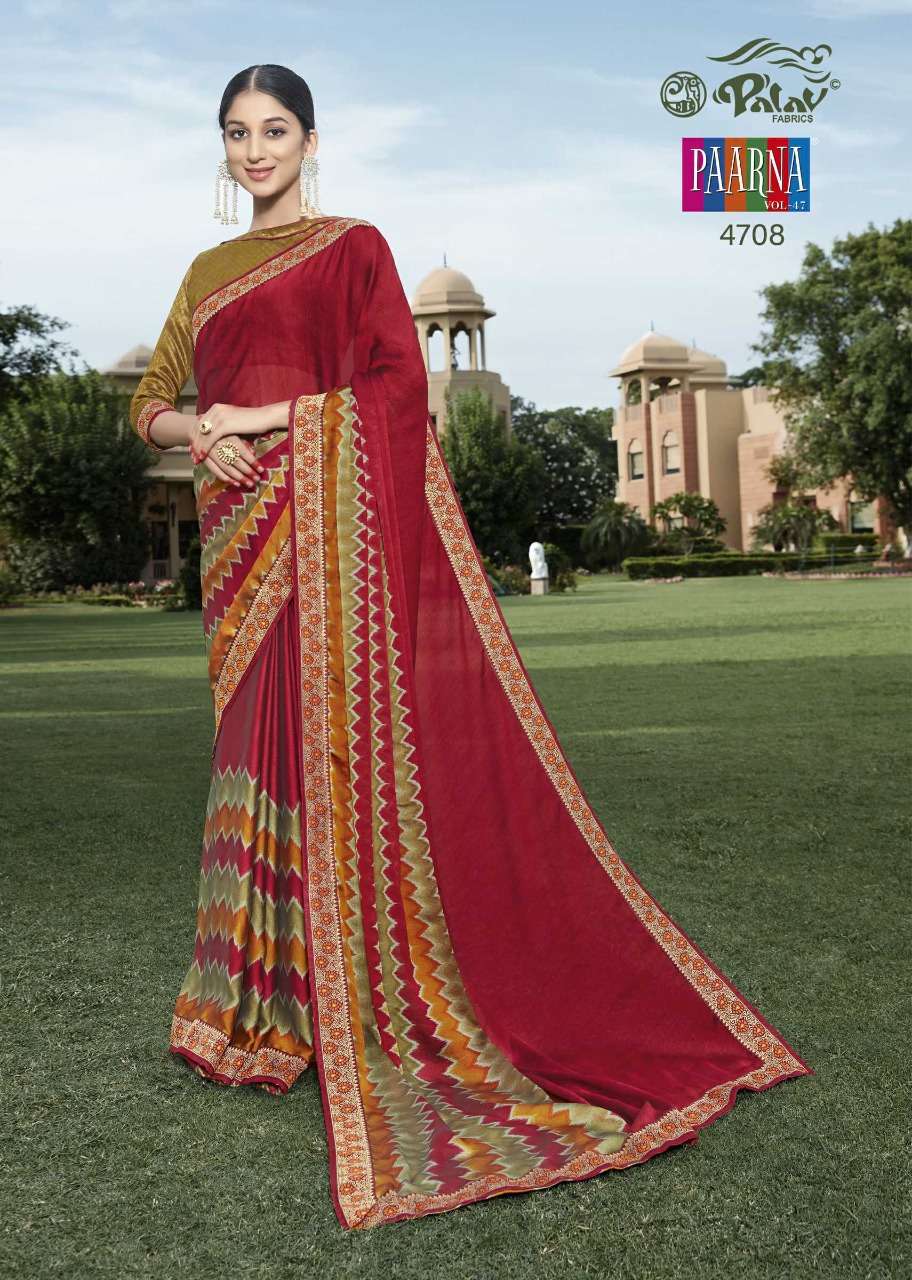 PAARNA VOL-47 BY PALAV 4701 TO 4710 SERIES INDIAN TRADITIONAL WEAR COLLECTION BEAUTIFUL STYLISH FANCY COLORFUL PARTY WEAR & OCCASIONAL WEAR SAMAR SILK SAREES AT WHOLESALE PRICE