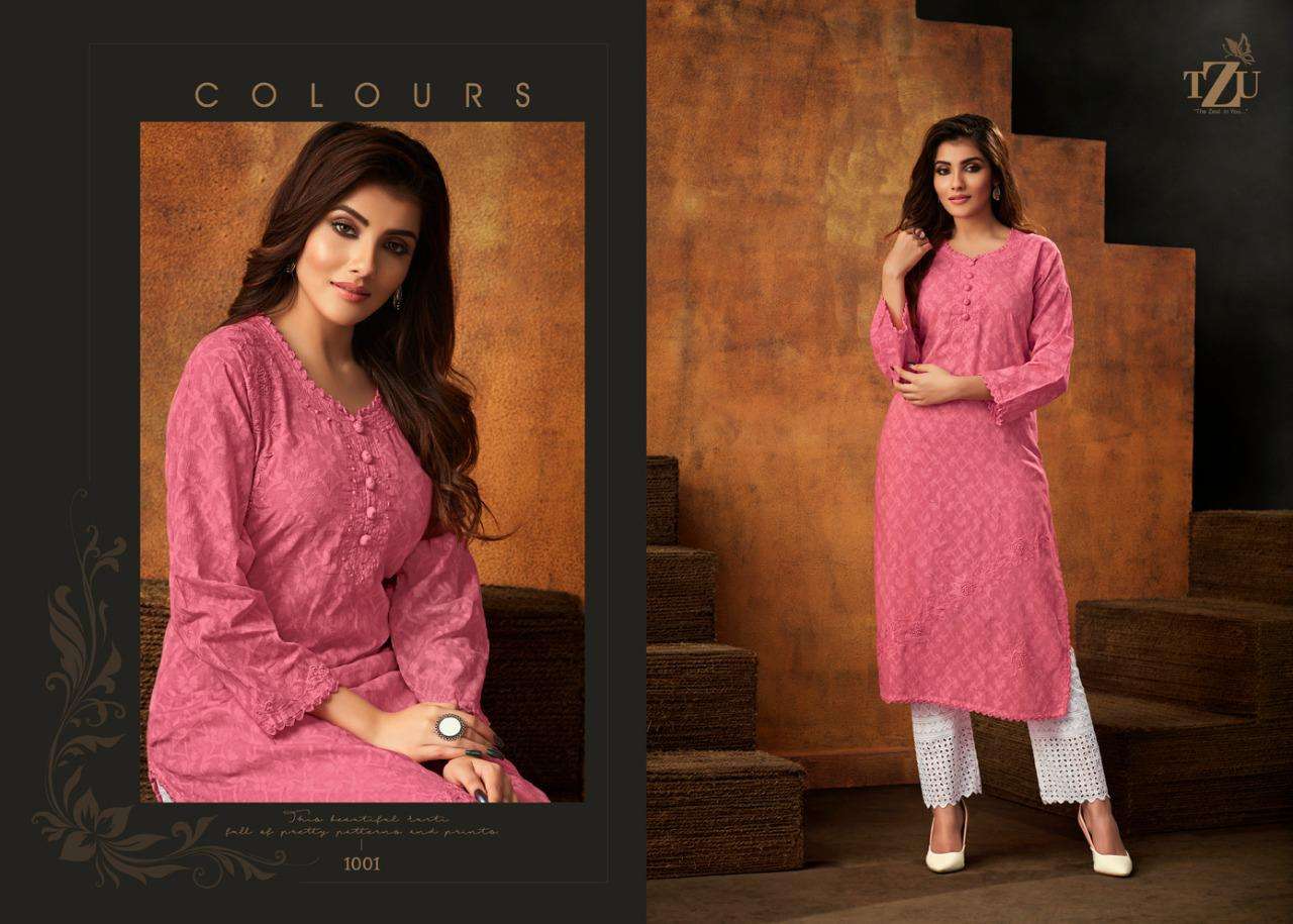 COLOURS BY TZU 1001 TO 1006 SERIES DESIGNER STYLISH FANCY COLORFUL BEAUTIFUL PARTY WEAR & ETHNIC WEAR COLLECTION COTTON EMBROIDERY KURTIS AT WHOLESALE PRICE