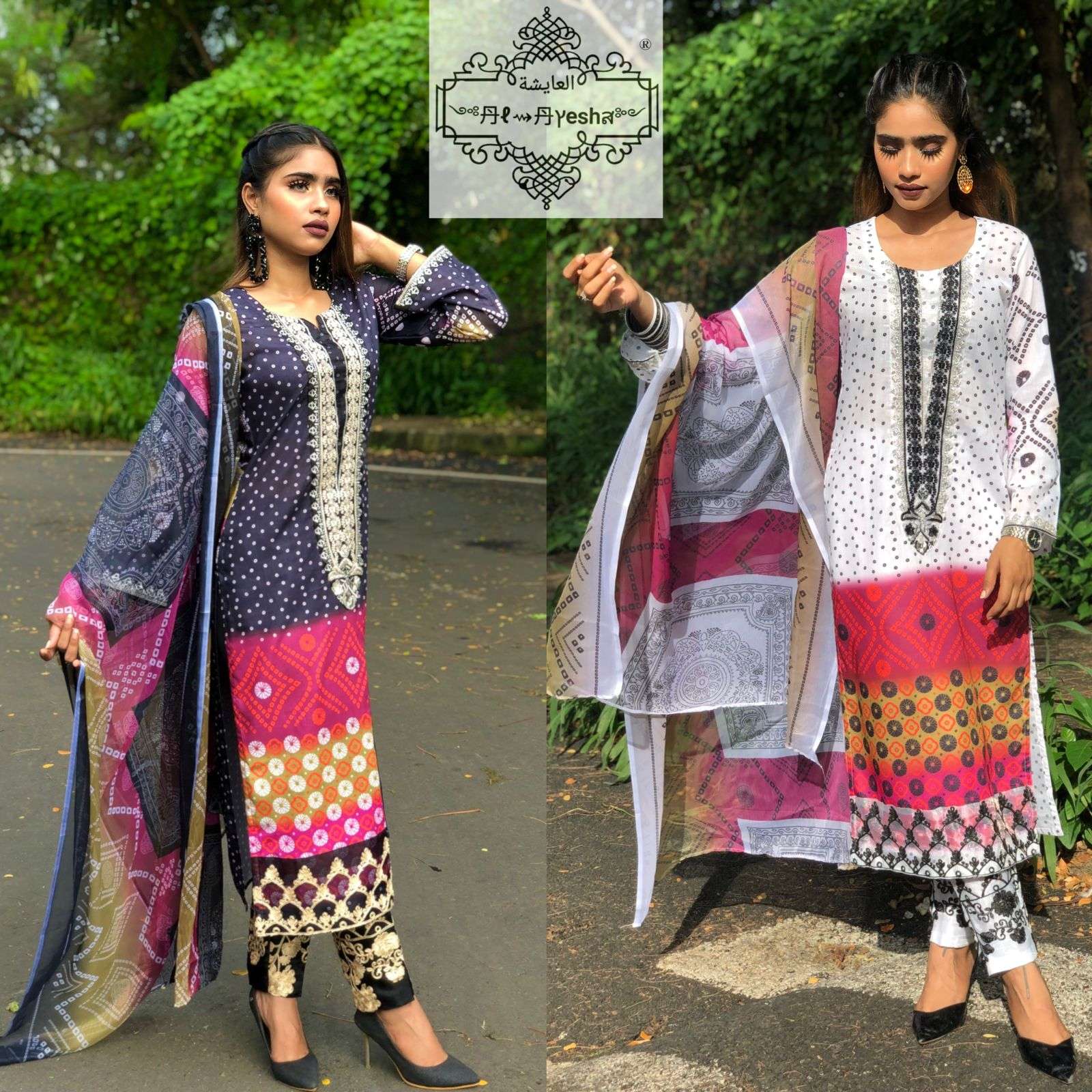 CHUNERI COLLECTION BY AL AYESHA 01 TO 02 SERIES BEAUTIFUL PAKISTANI SUITS STYLISH COLORFUL FANCY CASUAL WEAR & ETHNIC WEAR COTTON DIGITAL PRINT DRESSES AT WHOLESALE PRICE