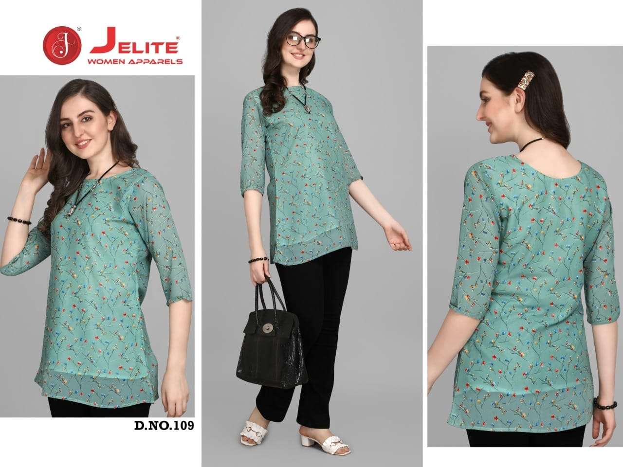 GEORGETTE TUNICS VOL-2 BY JELITE 107 TO 112 SERIES BEAUTIFUL STYLISH FANCY COLORFUL CASUAL WEAR & ETHNIC WEAR WEIGHTLESS GEORGETTE TOPS AT WHOLESALE PRICE