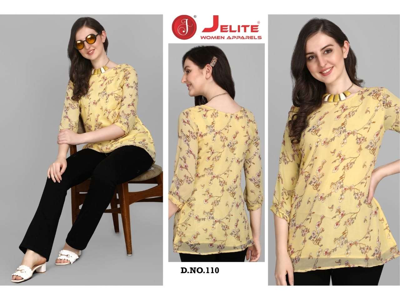 GEORGETTE TUNICS VOL-2 BY JELITE 107 TO 112 SERIES BEAUTIFUL STYLISH FANCY COLORFUL CASUAL WEAR & ETHNIC WEAR WEIGHTLESS GEORGETTE TOPS AT WHOLESALE PRICE