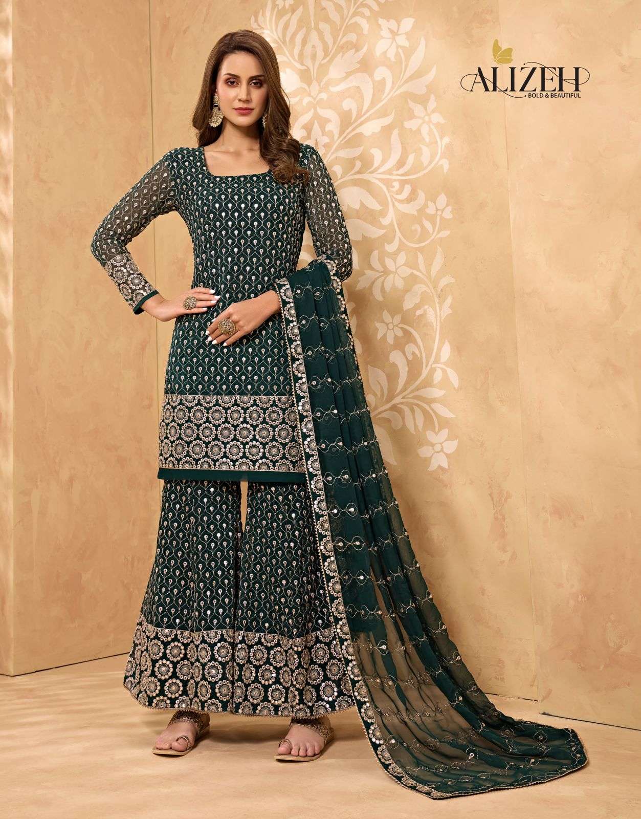 ZAIDA VOL-5 BY ALIZEH 2018 TO 2020 SERIES BEAUTIFUL STYLISH SHARARA SUITS FANCY COLORFUL CASUAL WEAR & ETHNIC WEAR & READY TO WEAR GEORGETTE EMBROIDERED DRESSES AT WHOLESALE PRICE