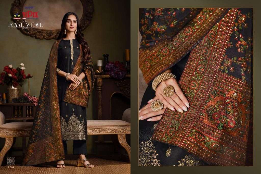 ROYAL WEAVE BY VIPUL FASHION 4721 TO 4726 SERIES BEAUTIFUL STYLISH SUITS FANCY COLORFUL CASUAL WEAR & ETHNIC WEAR & READY TO WEAR TWO TONE SILK JACQUARD DRESSES AT WHOLESALE PRICE