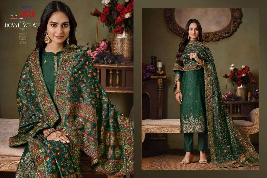 ROYAL WEAVE BY VIPUL FASHION 4721 TO 4726 SERIES BEAUTIFUL STYLISH SUITS FANCY COLORFUL CASUAL WEAR & ETHNIC WEAR & READY TO WEAR TWO TONE SILK JACQUARD DRESSES AT WHOLESALE PRICE