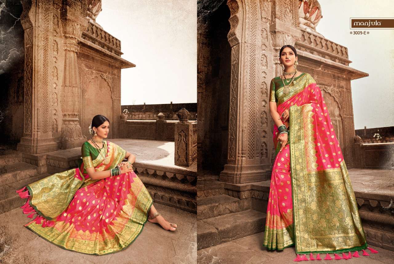 VANDANA BY MANJULA 3009-A TO 3009-G SERIES INDIAN TRADITIONAL WEAR COLLECTION BEAUTIFUL STYLISH FANCY COLORFUL PARTY WEAR & OCCASIONAL WEAR SILK SAREES AT WHOLESALE PRICE