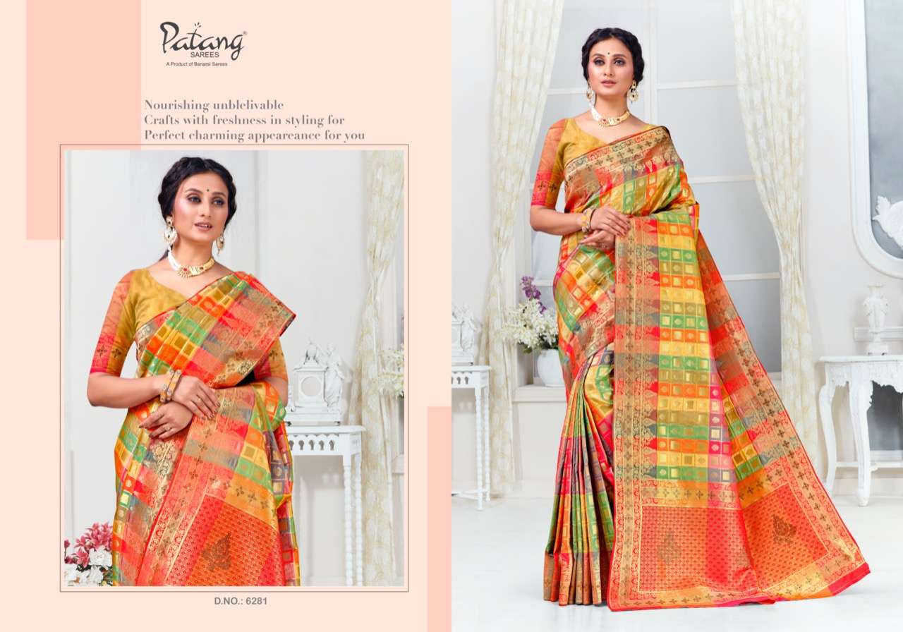 SURYAVANSHI BY PATANG SAREES 6281 TO 6286 SERIES INDIAN TRADITIONAL WEAR COLLECTION BEAUTIFUL STYLISH FANCY COLORFUL PARTY WEAR & OCCASIONAL WEAR SILK SAREES AT WHOLESALE PRICE
