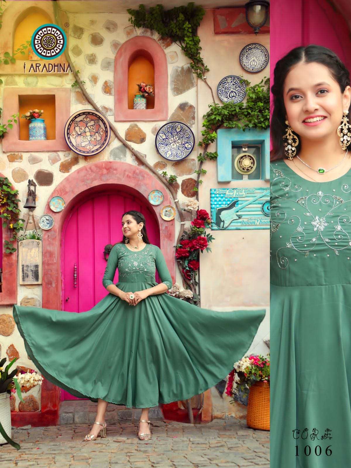 FASHION CORE VOL-1 BY ARADHNA FASHION 1001 TO 1006 SERIES BEAUTIFUL STYLISH FANCY COLORFUL CASUAL WEAR & ETHNIC WEAR COTTON SILK WITH WORK GOWNS AT WHOLESALE PRICE