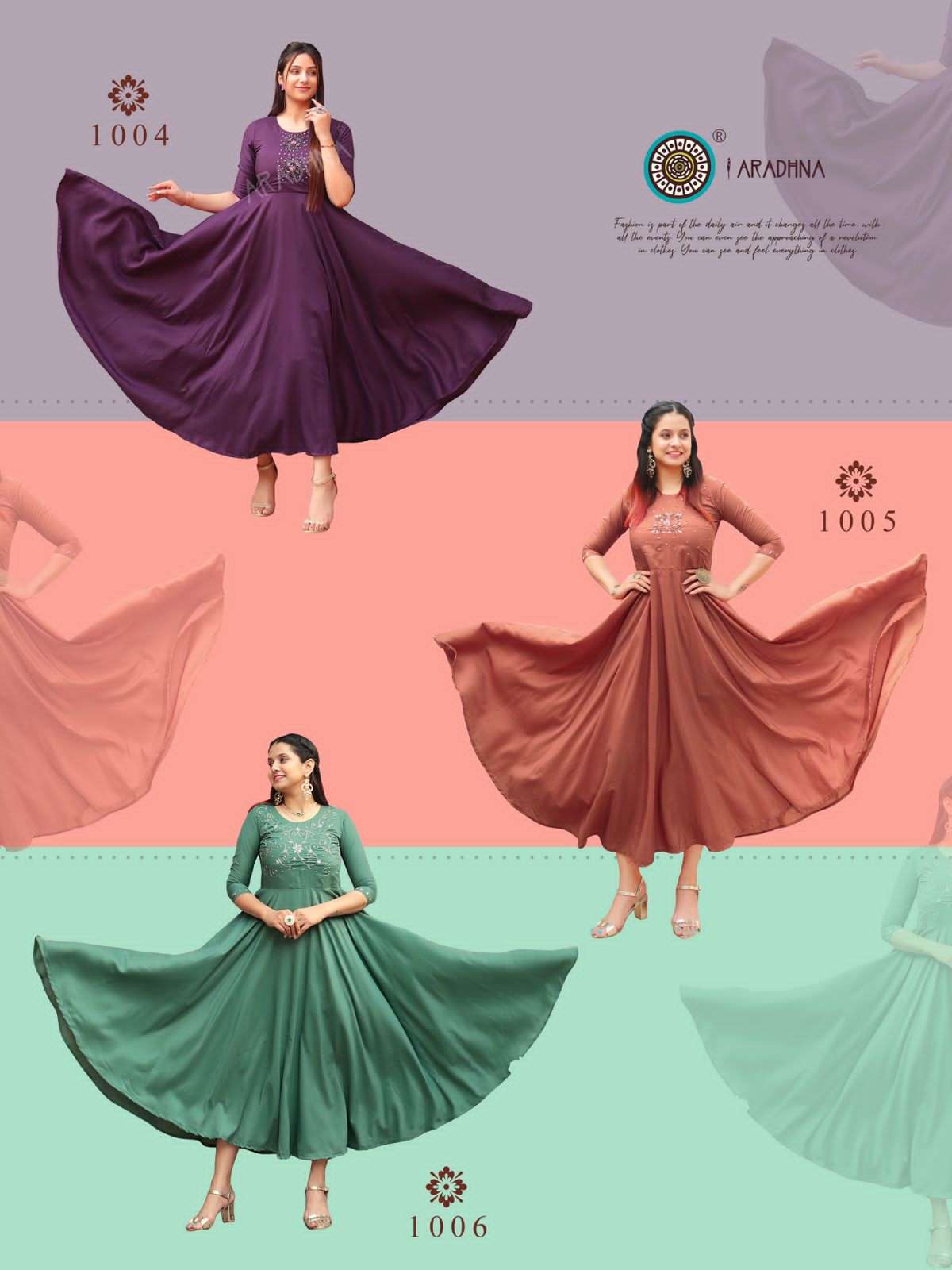 FASHION CORE VOL-1 BY ARADHNA FASHION 1001 TO 1006 SERIES BEAUTIFUL STYLISH FANCY COLORFUL CASUAL WEAR & ETHNIC WEAR COTTON SILK WITH WORK GOWNS AT WHOLESALE PRICE