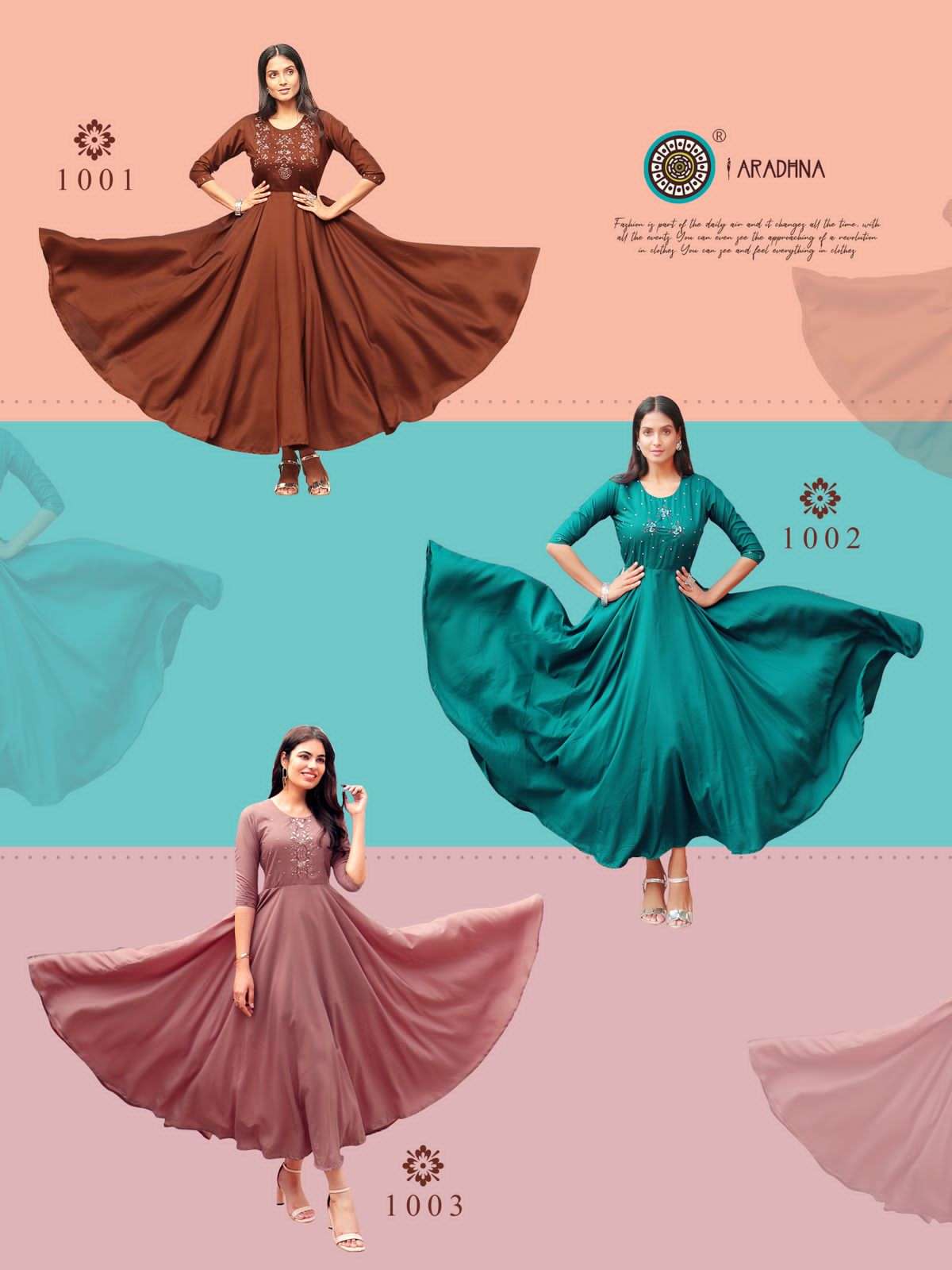 FASHION CORE VOL-1 BY ARADHNA FASHION 1001 TO 1006 SERIES BEAUTIFUL STYLISH FANCY COLORFUL CASUAL WEAR & ETHNIC WEAR COTTON SILK WITH WORK GOWNS AT WHOLESALE PRICE